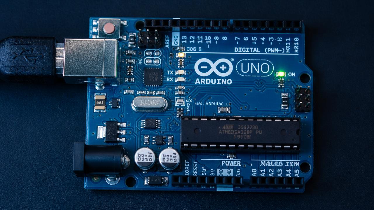 Arduino Uno board with the ATmega328P chip in its socket
